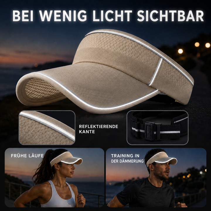 Detailansicht des Sportvisiers mit breiter Krempe; reflektierend, atmungsaktiv für Outdoor.