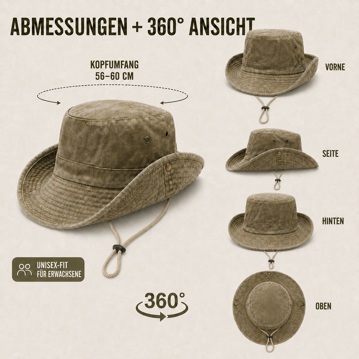 Moderner Herren Outdoor-Hut mit breiter Krempe, optimaler Sonnenschutz für alle Aktivitäten.