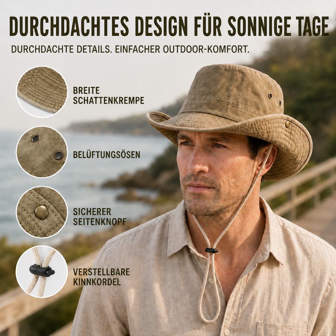 Stilvoller Herren Outdoor-Hut, breitkrempig, perfekt als Sonnenschutz auf Reisen & beim Camping.