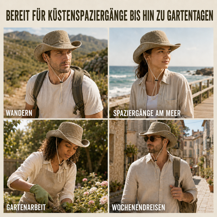 Leichter Herren-Reisehut aus Baumwolle mit breiter Krempe, idealer Begleiter für Sonnenschutz.