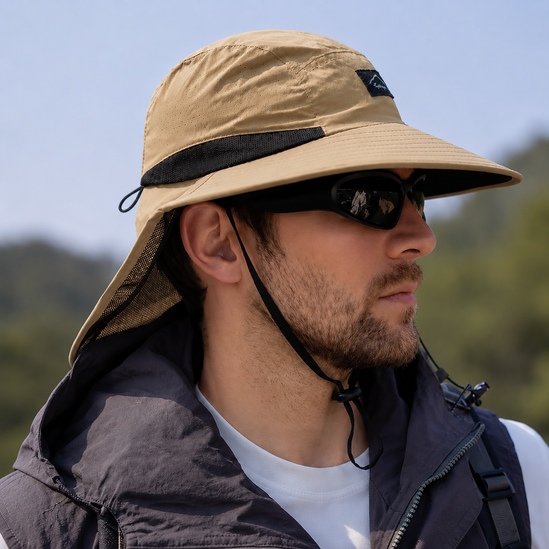 Blau-grauer Unisex Sonnenhut, Nackenschutz, schnelltrocknend, für Strand, Pool & Outdoor.