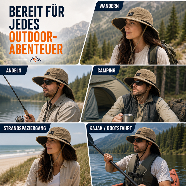 Schnelltrocknender Sonnenhut für Herren & Damen, mit Nackenschutz, perfekt für heiße Sommertage.