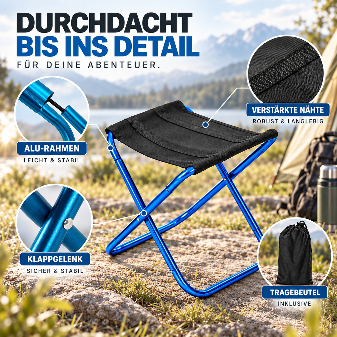 Tragbarer Campingstuhl, ultraleicht & klappbar, für bequemes Sitzen im Freien.