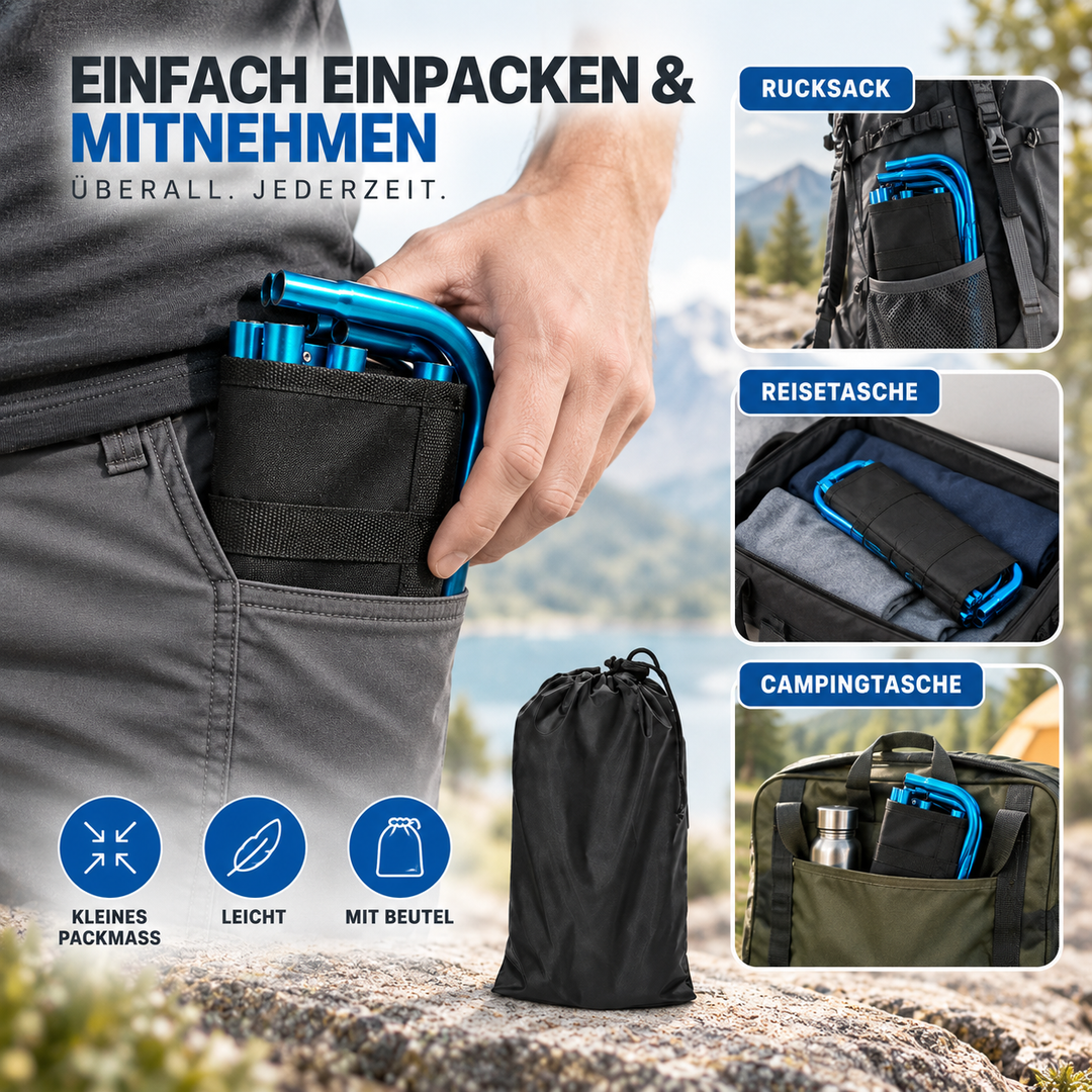 Kleiner Angelhocker, zusammenklappbar, aus Aluminium, ideal für Ufer & Outdoor.