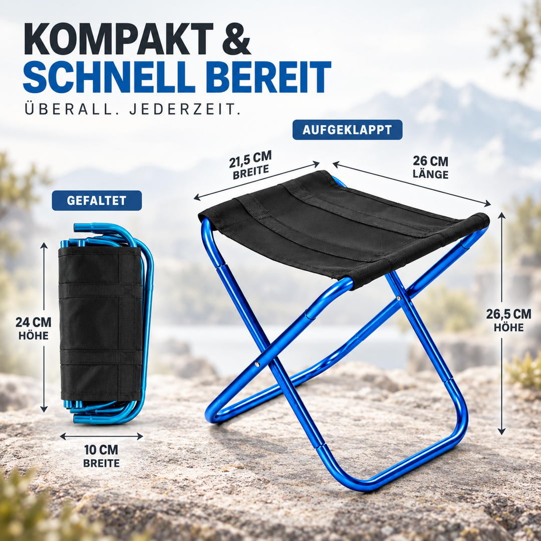 Zusammenklappbarer Outdoor-Hocker, ultraleicht & stabil, perfekte Sitzgelegenheit für unterwegs.