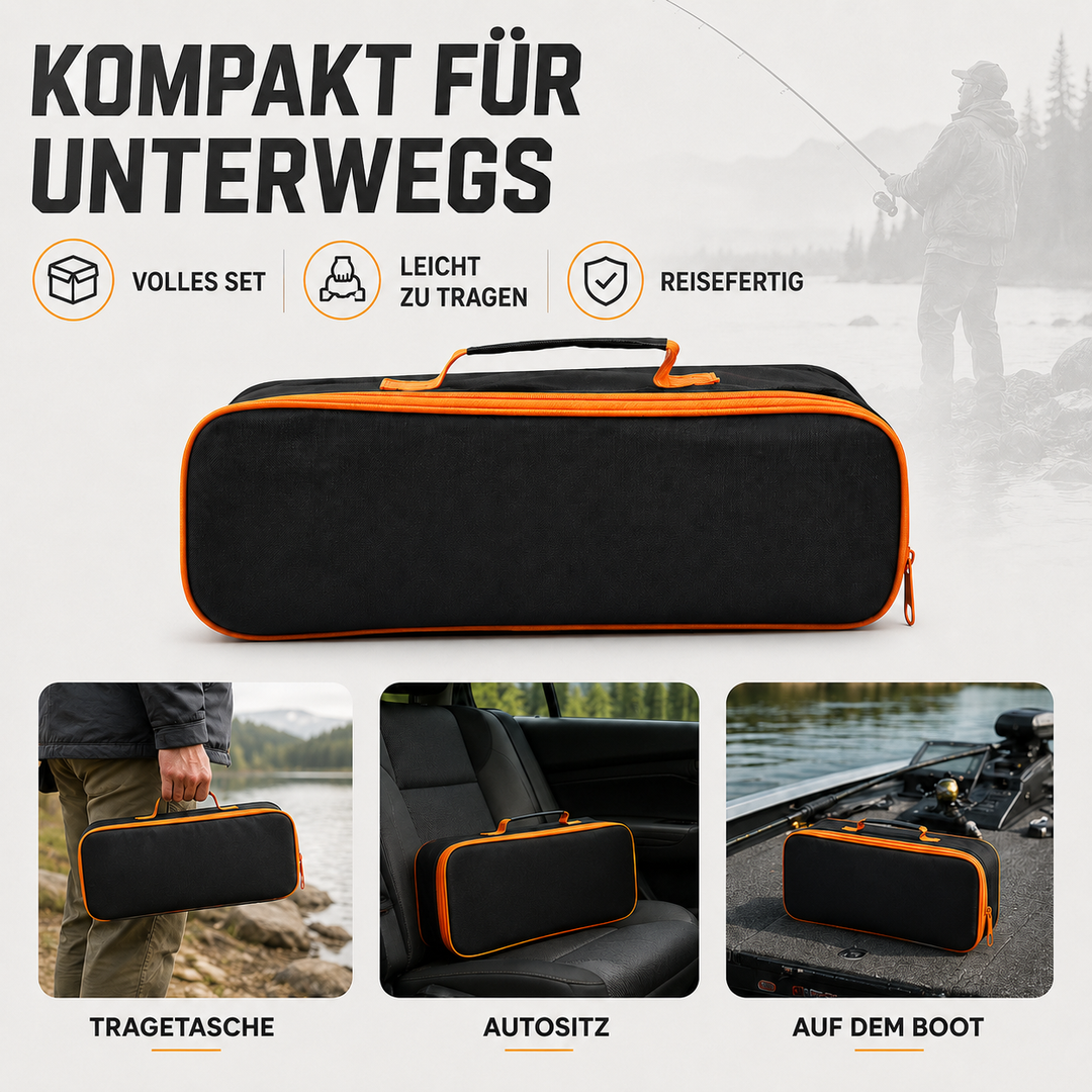 Das perfekte Geschenk: kompaktes Teleskop-Angelset für Angelfreunde, die gerne reisen.