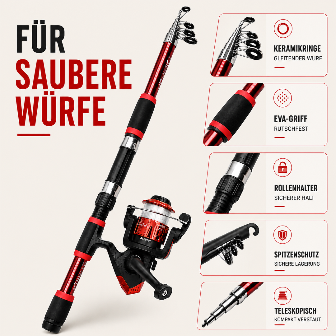 Leichtes Teleskop-Angelset, ideal für Angler, die eine portable Angelrute für unterwegs suchen.