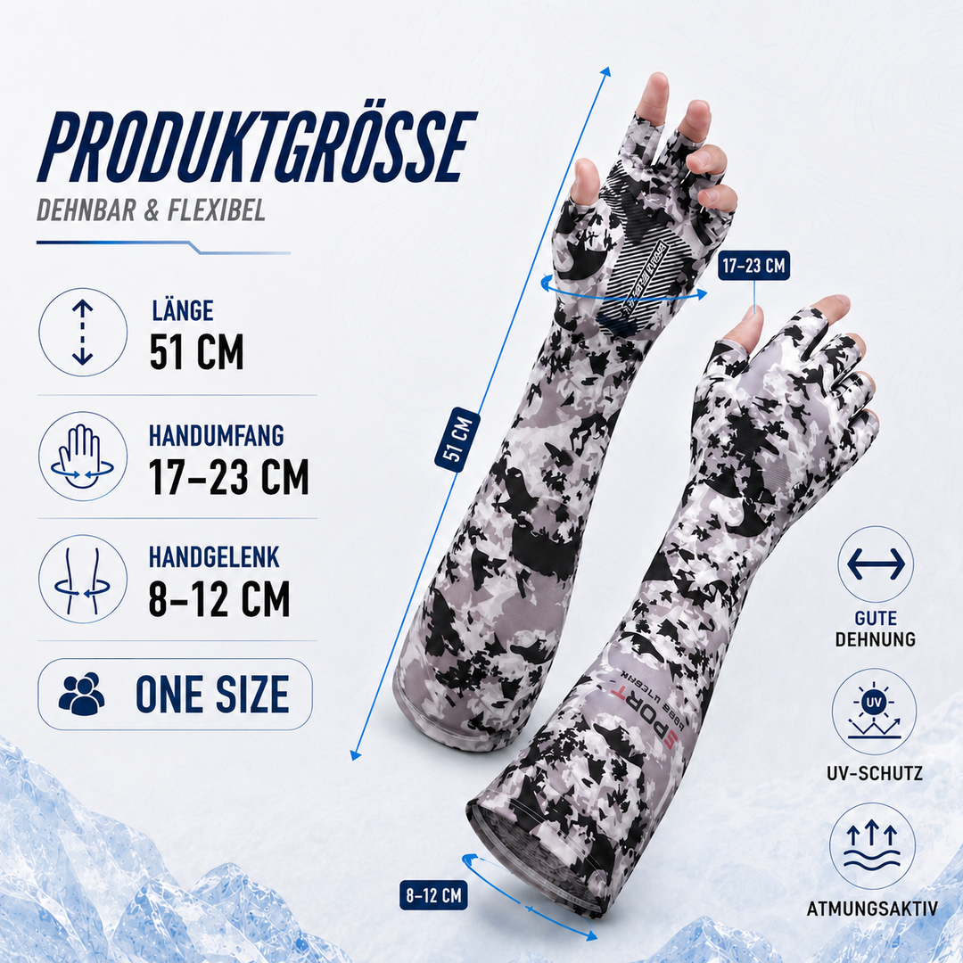 UV-Schutz Kühlärmel, halbfinger, mit Grip für Angler & Radfahrer, ideal für den Outdoorsport.