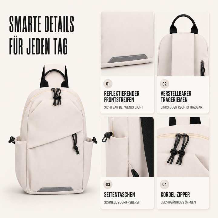Reflektierende Crosslite Schultertasche in Schwarz, ideal für sichere Fahrten & Wanderungen.