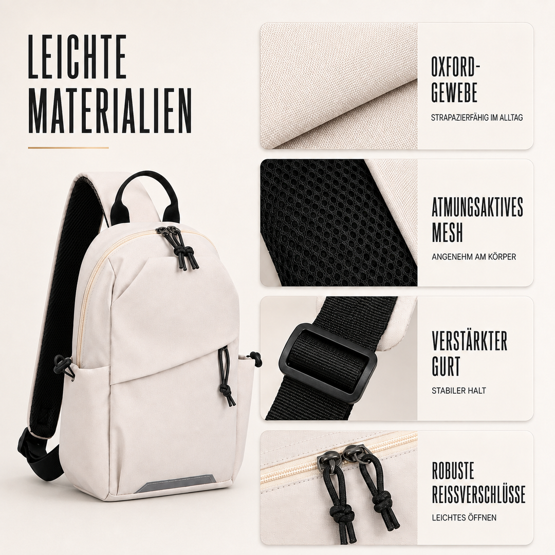 Moderne Crosslite Umhängetasche für Aktive, mit Reißverschlussfach, aus strapazierfähigem Nylon.