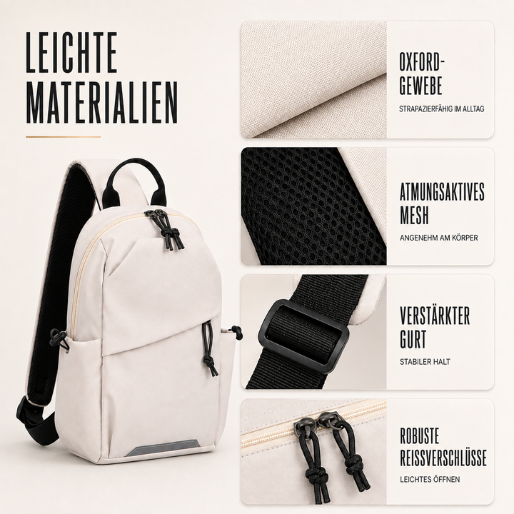 Moderne Crosslite Umhängetasche für Aktive, mit Reißverschlussfach, aus strapazierfähigem Nylon.