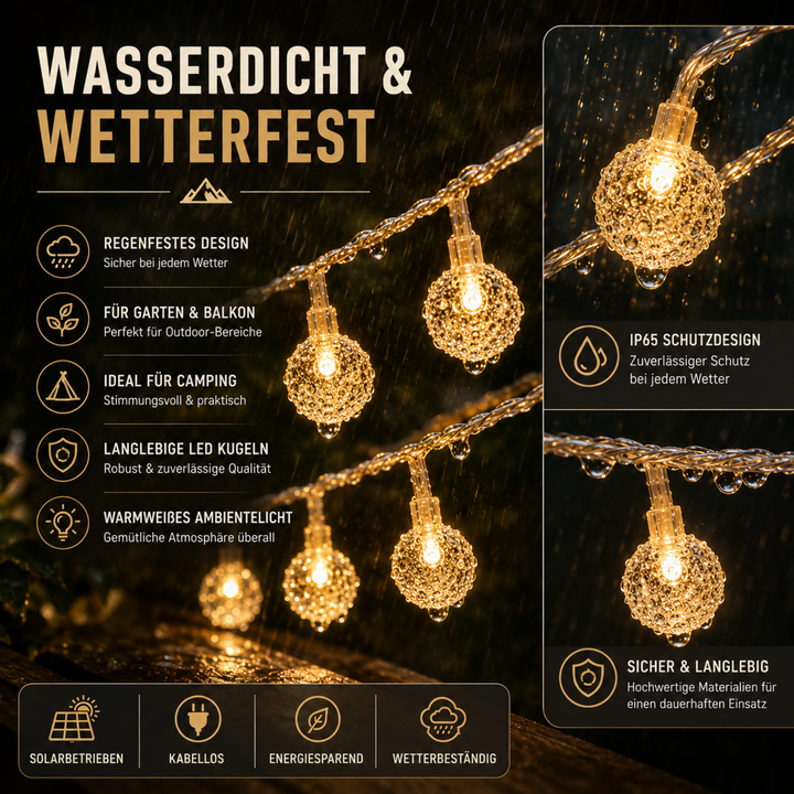 Dekorative Solar-LED-Lichterkette. Schafft stimmungsvolle Beleuchtung für Partys und gemütliche Abende draußen. [[lstfy-media:5]]