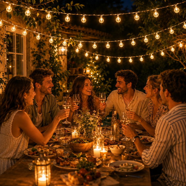 Flexible Solar Campinglicht-Kette, 9.5m, 50 LEDs. Wasserdicht für den Einsatz bei Outdoor-Abenteuern.
