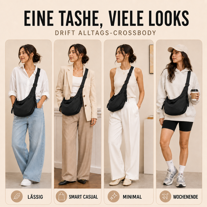 Robuste Reißverschlüsse der Drift Umhängetasche. Sicherer Verschluss für Ihre Wertsachen im Alltag.