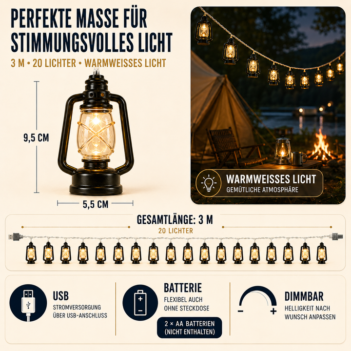 3m EmberGlow Retro Lichterkette mit nostalgischen Glühbirnen, perfekt als Gartenbeleuchtung oder Terrassenlicht.