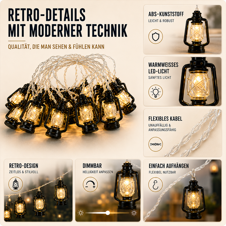 Gartenbeleuchtung: EmberGlow Retro Lichterkette, 3m, sorgt für gemütliches Ambiente auf der Terrasse.