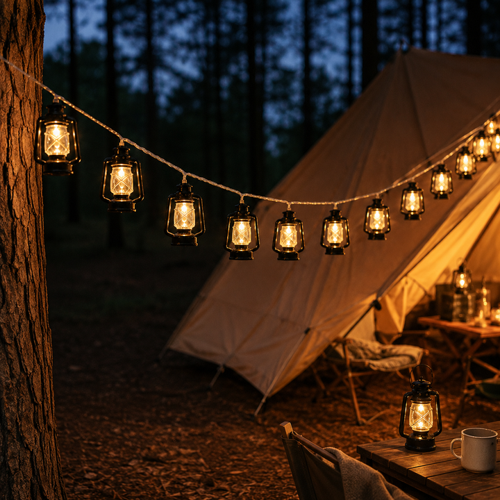 Detail der 3m langen EmberGlow Retro Lichterkette, warmweiß, als stimmungsvolles Dekolicht für Abende.