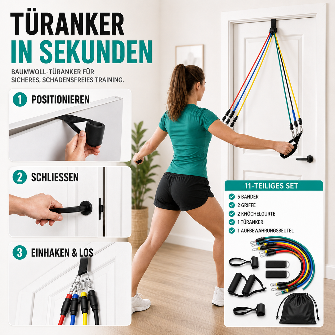 Kompaktes Widerstandsband-Set für Reisefitness und effektives Training überall; stärkt Muskeln & verbessert Ausdauer.