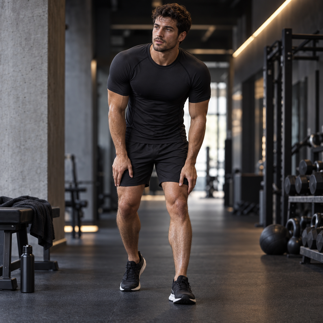 Atmungsaktives Herren Kompressionsshirt, kurzarm, für intensive Sporteinheiten. Hoher Komfort.