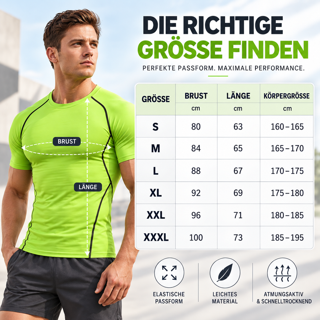 Kurzarm Kompressionsshirt für Herren, perfekt für Activewear. Feuchtigkeitsregulierend & atmungsaktiv.