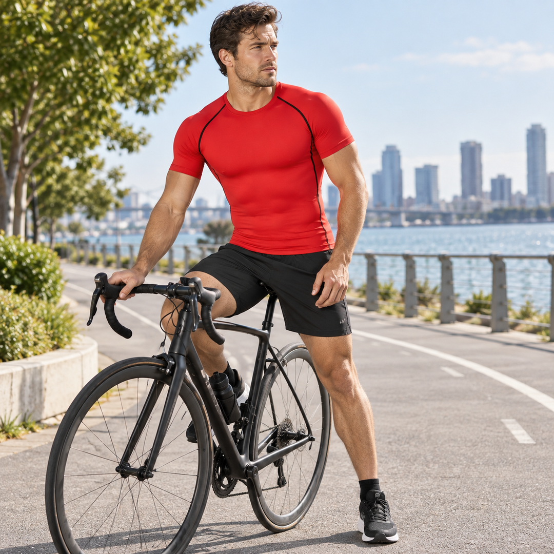 Herren Sport-Kurzarmshirt mit Kompressionseffekt. Fördert die Erholung nach dem Training.