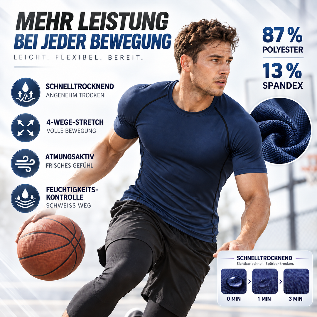 Herren Kompressionsshirt, kurzärmelig, zur Maximierung der Trainingsleistung & schnelleren Erholung.