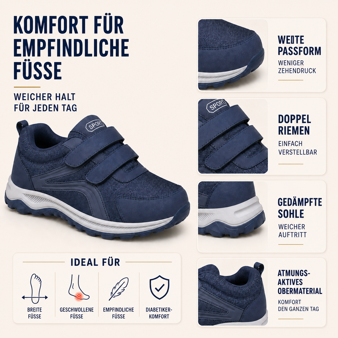 Alltagstauglicher Herren-Komfortschuh, orthopädisch, breit, Klett, unterstützt gesunde Füße optimal.