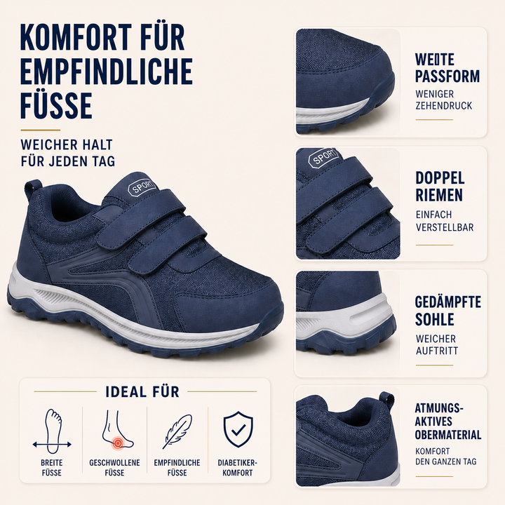 Alltagstauglicher Herren-Komfortschuh, orthopädisch, breit, Klett, unterstützt gesunde Füße optimal.