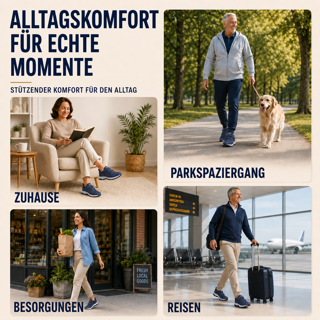 Freizeitschuh für Herren, orthopädisch, mit Breitpassform & Klettverschluss, ideal für lange Spaziergänge.