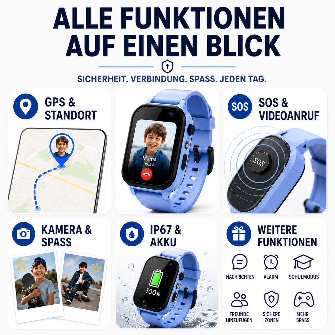 Kinder GPS Smartwatch: sichere Kommunikation via Videoanruf & SOS, präzise Ortung.