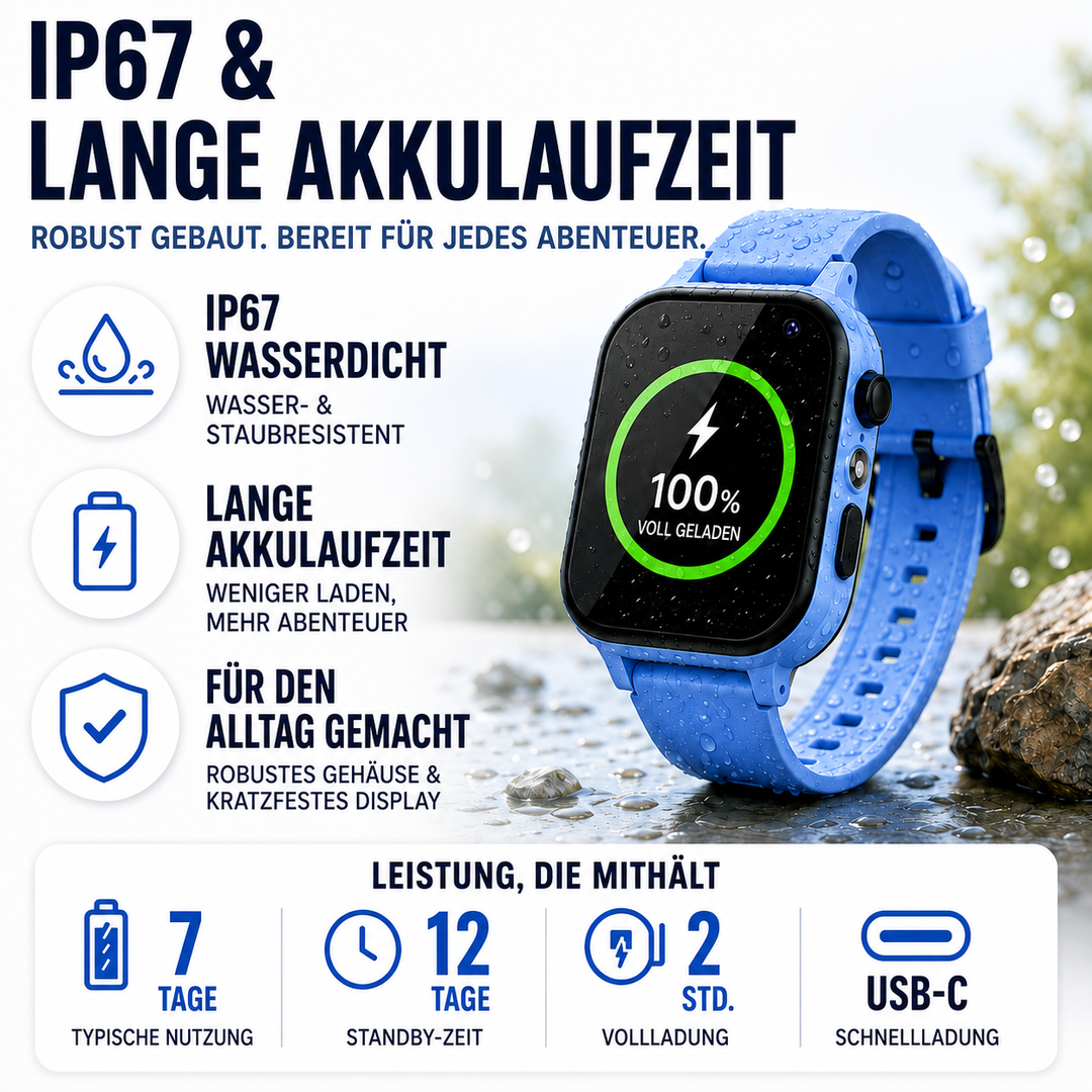 Multifunktionale Kinderuhr mit GPS, Videoanruffunktion & SOS für sichere Kommunikation.