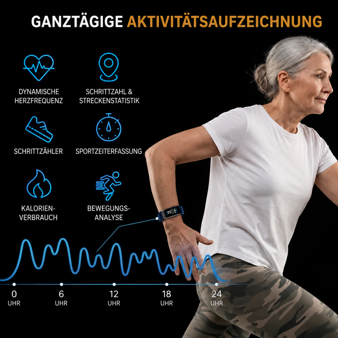 Intelligente Gesundheits-Smartwatch; Pulsmesser, Schlaf-Tracking & Blutdruckmessung.