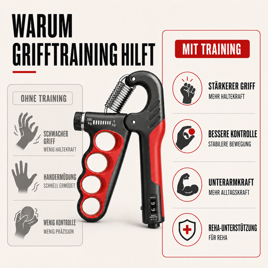 Detailansicht: Verstellmechanismus des Handtrainers für präzises Greifkraft- und Fingertraining.