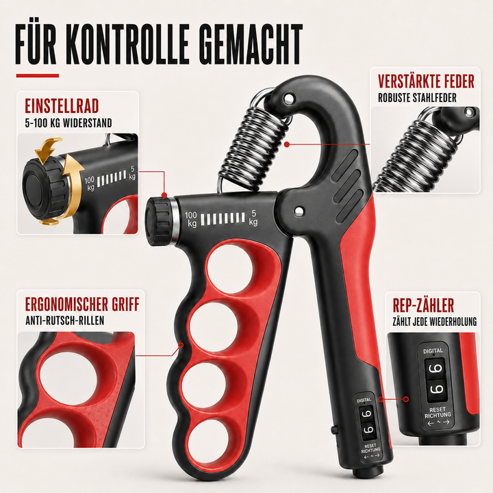 Sportgerät für Fitness & Krafttraining, verbessert Greifkraft & Unterarmmuskulatur. Ergonomisch & verstellbar.
