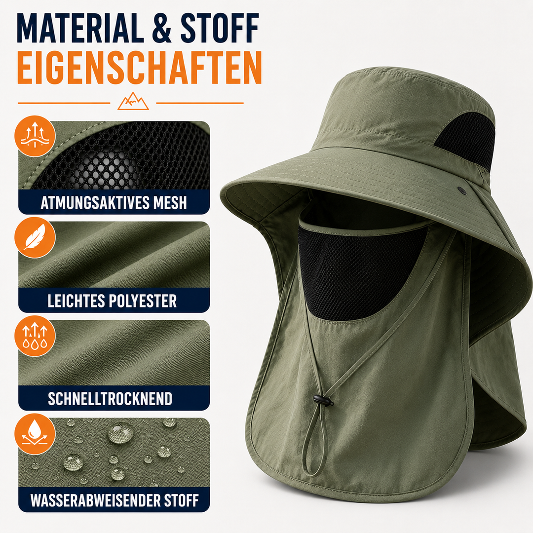 Kynetos Sonnenhut mit extra breitem Rand für optimalen UV-Schutz von Gesicht & Nacken.