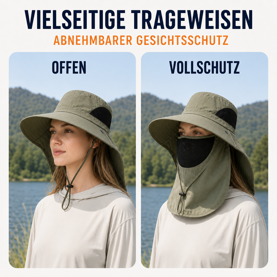 Kynetos Wanderhut mit verstellbarem Kinnriemen & breiter Krempe für Windschutz.