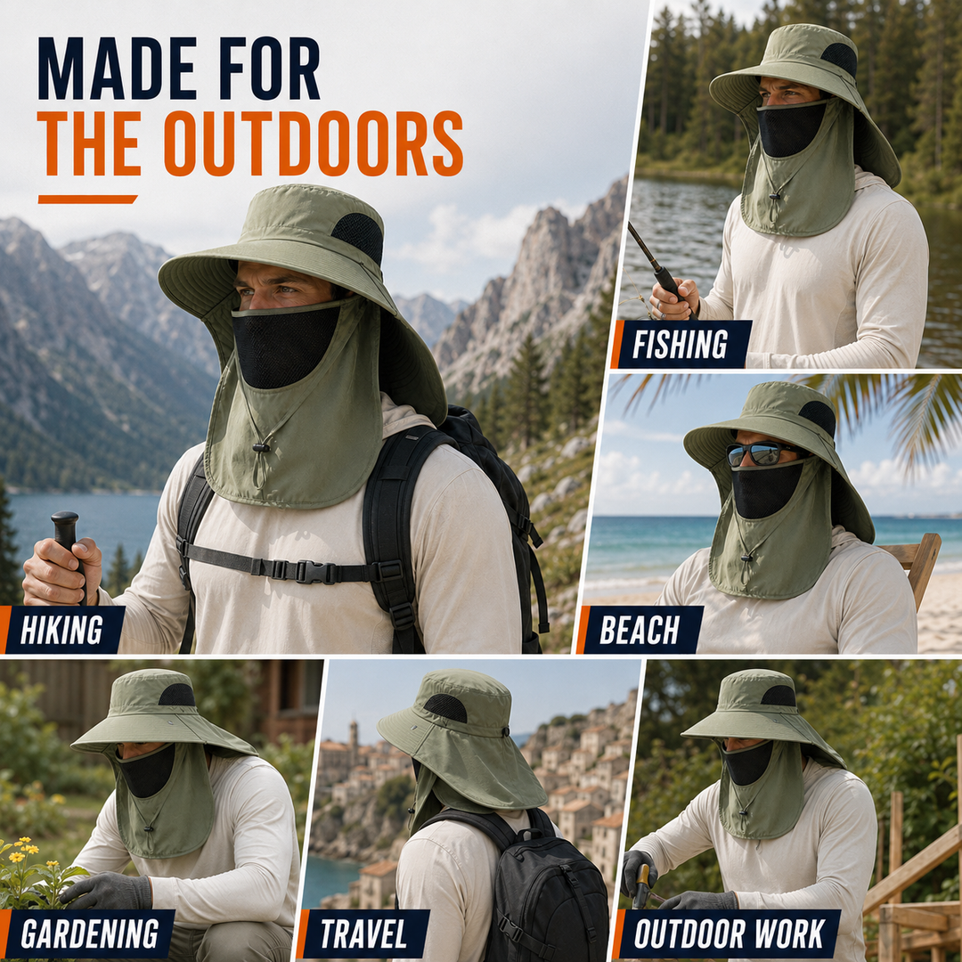 Outdoorhut Kynetos mit UPF 50+ UV-Schutz, breitem Rand & Belüftungsöffnungen.