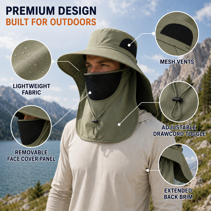 Robuster Kynetos Angelhut mit UV-Schutz 50+ & belüftetem Design, für Damen & Herren.