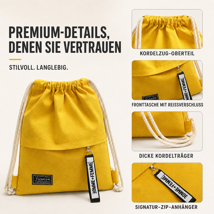Praktischer, leichter Canvas-Zugbeutel-Rucksack für täglichen Gebrauch.