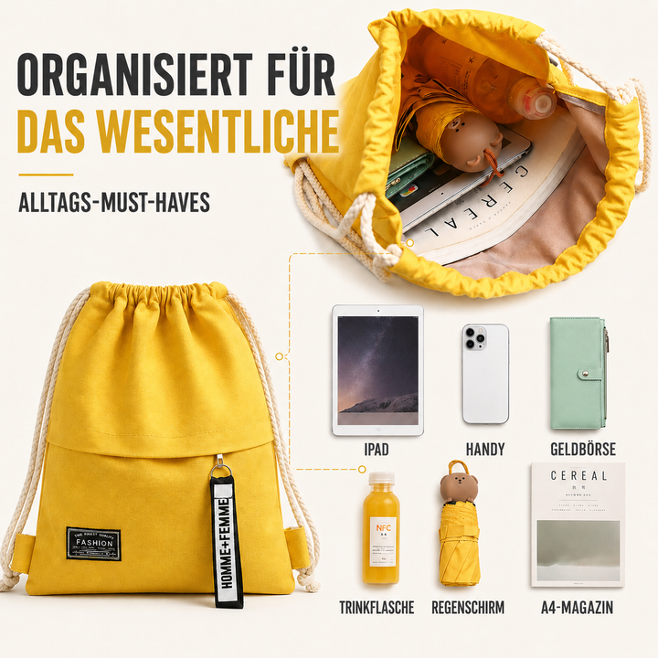 Alltags-Rucksack, Unisex-Zugbeutel aus robustem Canvas, stilvoll & modern.