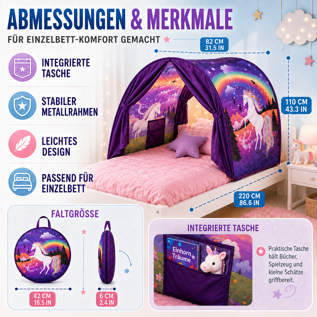 Modernes faltbares Kinder Betthimmelzelt mit Nachttaschen, perfekte Kinderzimmer-Deko.