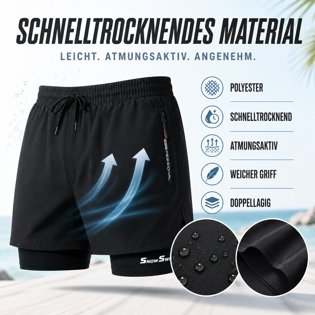 Aktive Herren Badeshorts mit Doppellage für Komfort & Sicherheit beim Schwimmen im Sommer.