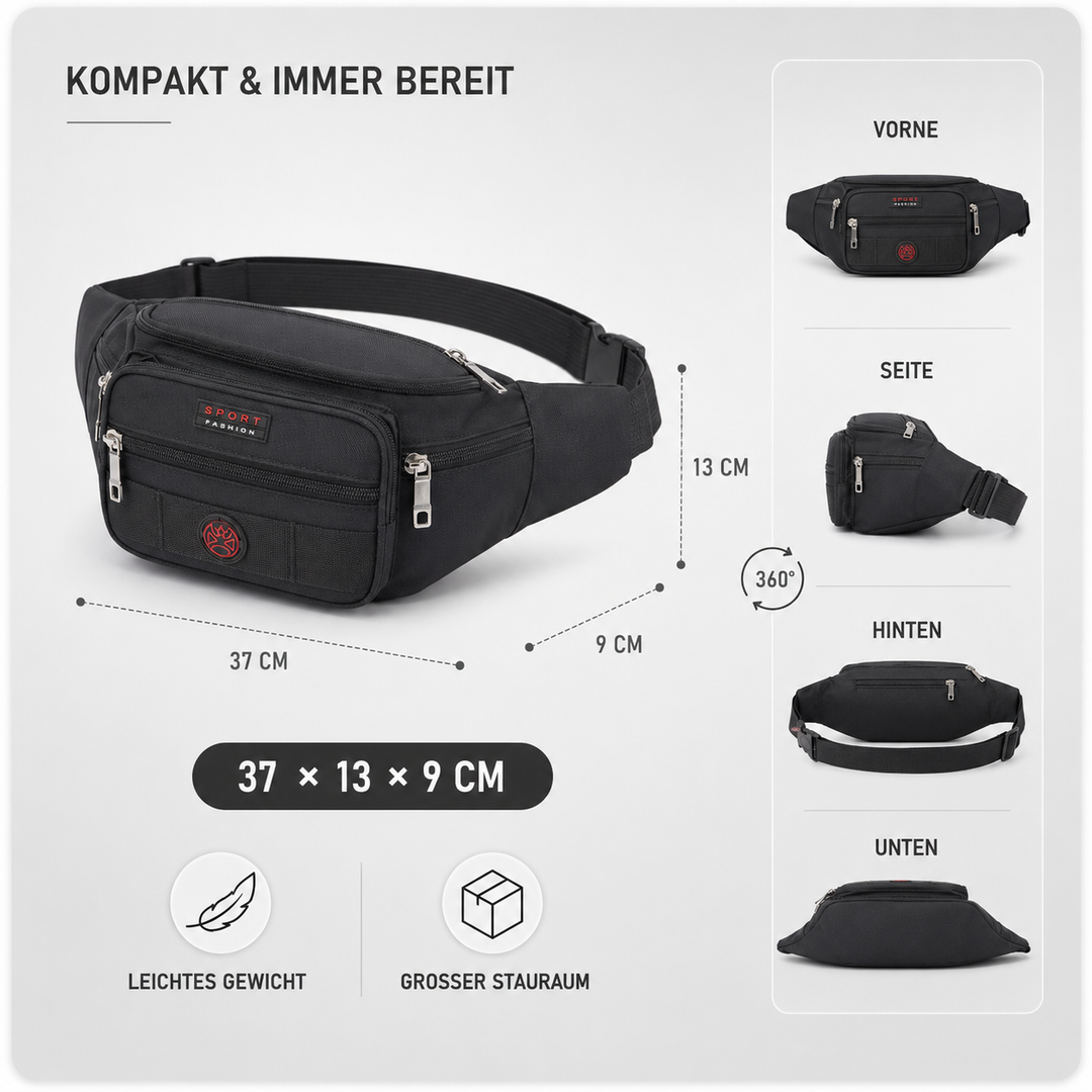 Moderne Crossbody Tasche aus strapazierfähigem Nylon, wasserfest, in Schwarz, ideal für den Alltag. [[lstfy-media:3]]