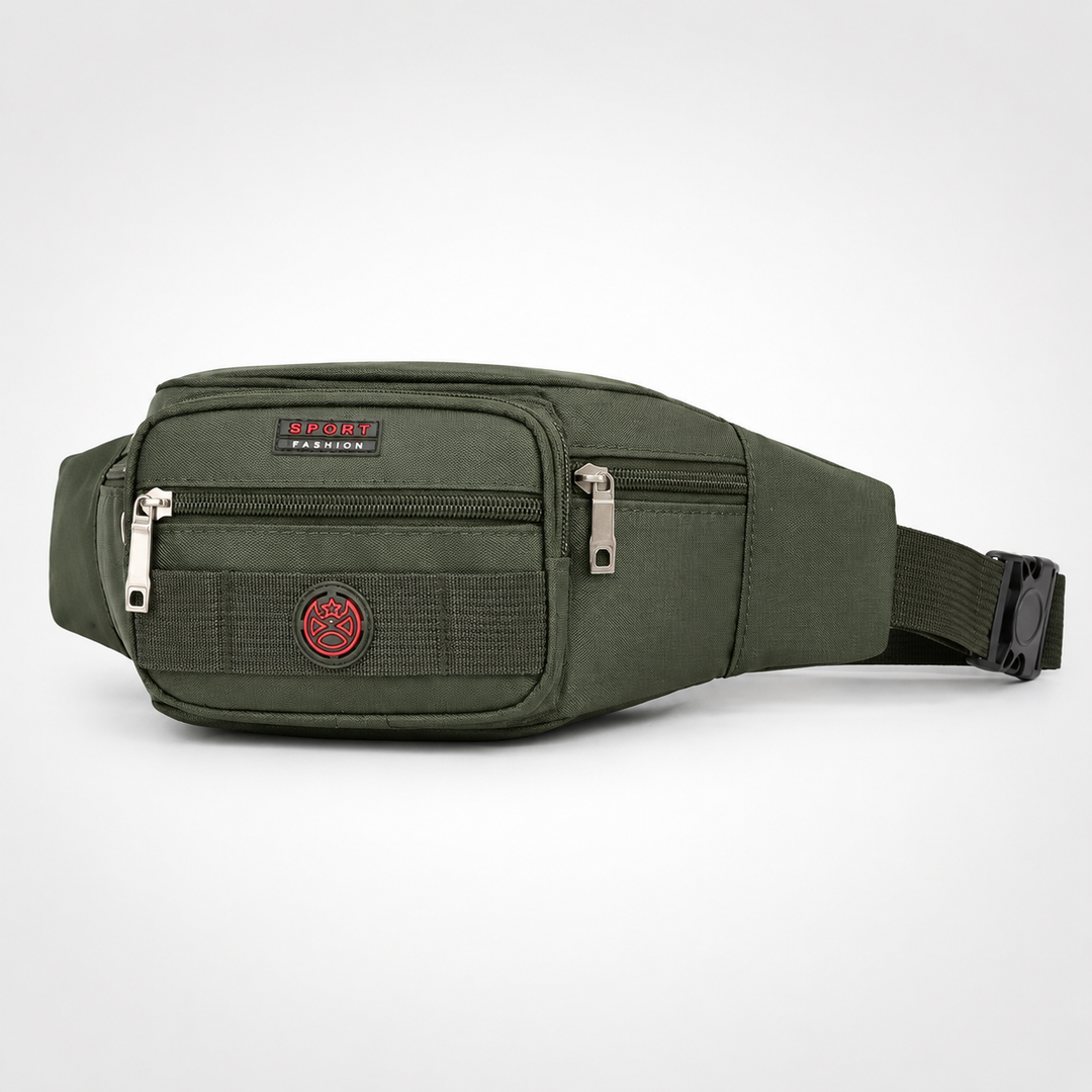 Organisierte Reisetasche: wasserdichte Nylon-Bauchtasche mit Reißverschlussfächern, unisex.