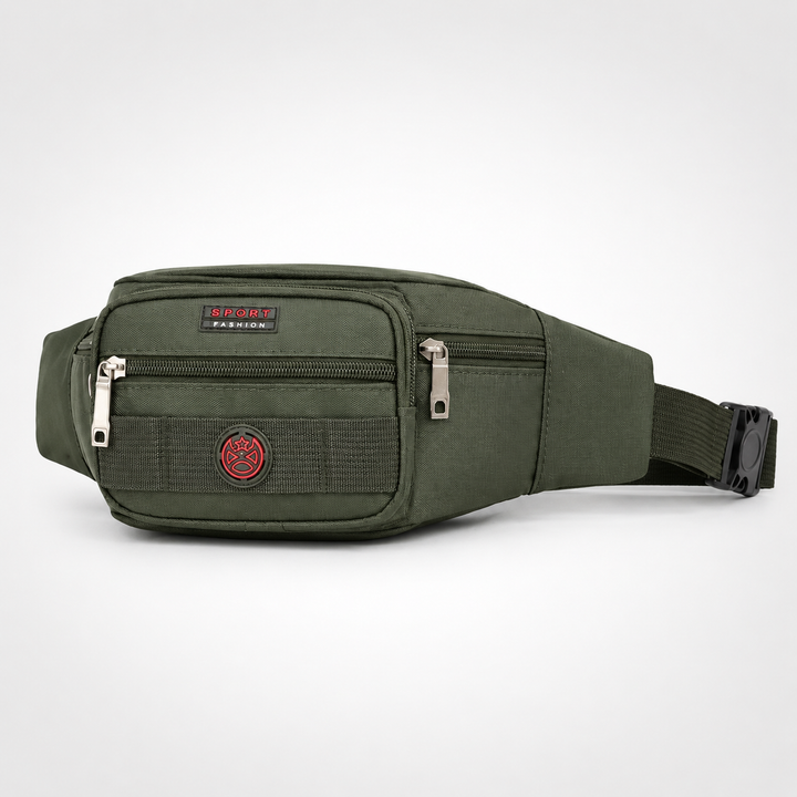 Organisierte Reisetasche: wasserdichte Nylon-Bauchtasche mit Reißverschlussfächern, unisex.