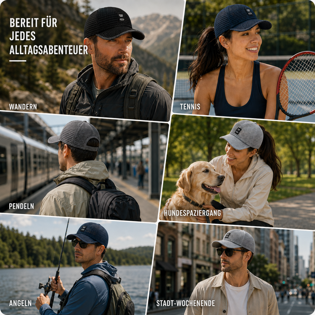 Robuste Unisex Mesh-Kappe, Snapback, schützt vor Sonne bei Sport und Outdoor-Events.