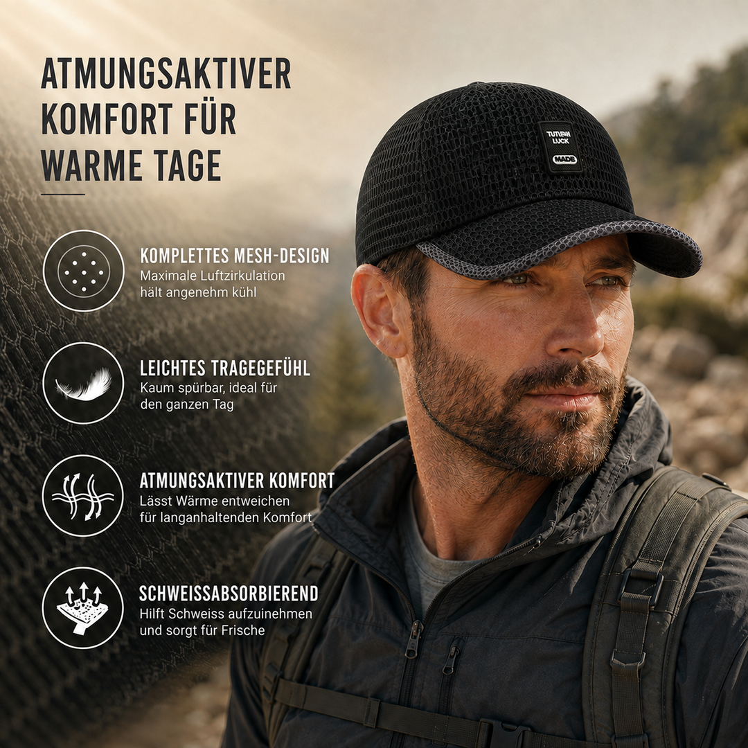 Atmungsaktive Unisex Sommerkappe mit Mesh-Einsätzen, Snapback, ideal für Freizeit.