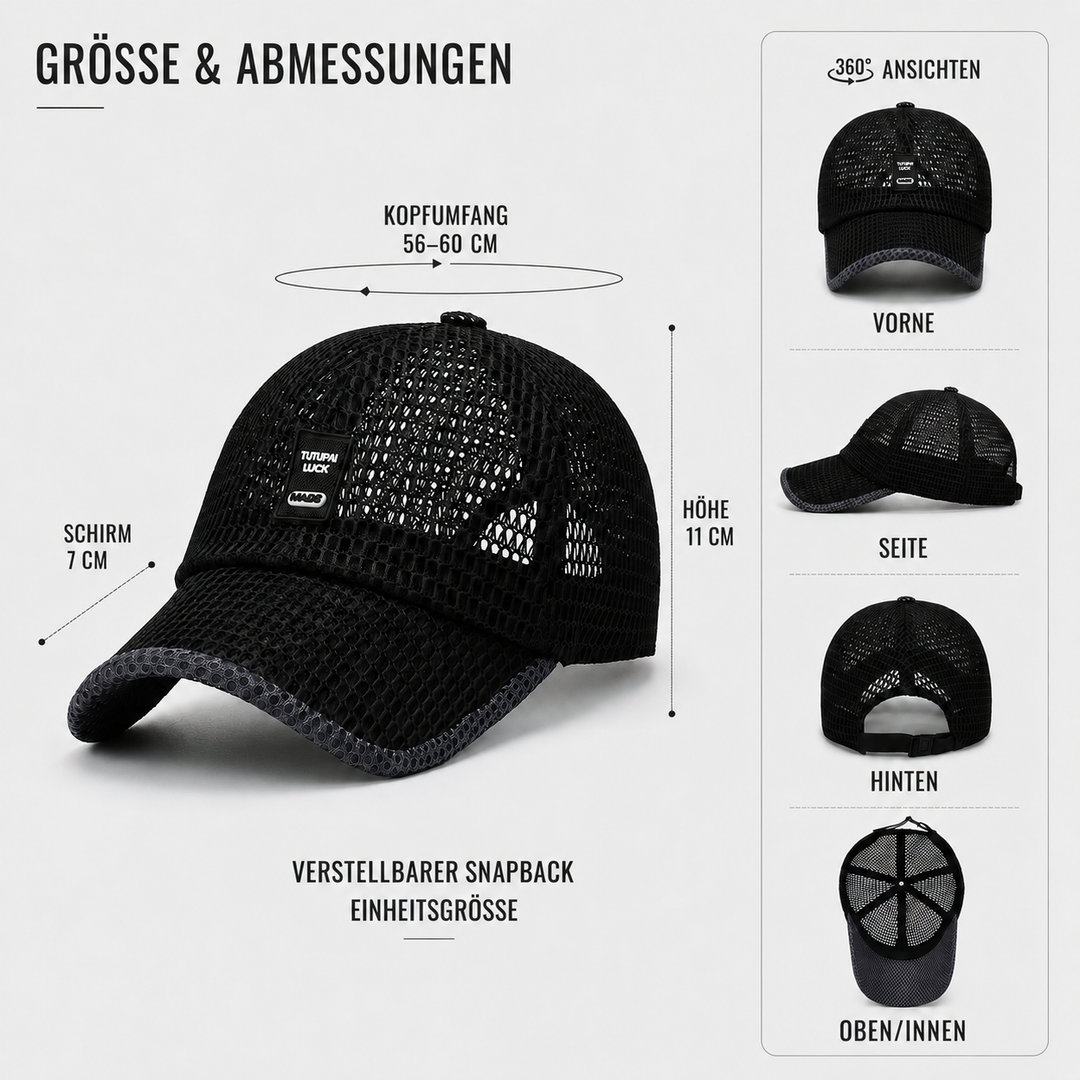 Leichte, verstellbare Unisex Mesh-Kappe, Snapback, für Sport & sommerliche Outdoor-Aktivitäten.