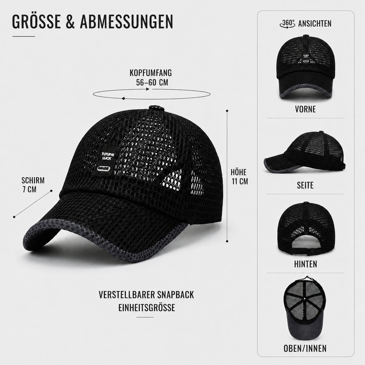 Leichte, verstellbare Unisex Mesh-Kappe, Snapback, für Sport & sommerliche Outdoor-Aktivitäten.