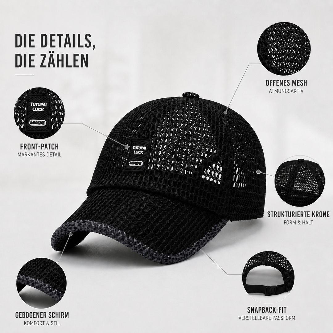 Sportliche Unisex Baseballkappe, Mesh-Gewebe, atmungsaktiv, Snapback, für aktive Freizeit.